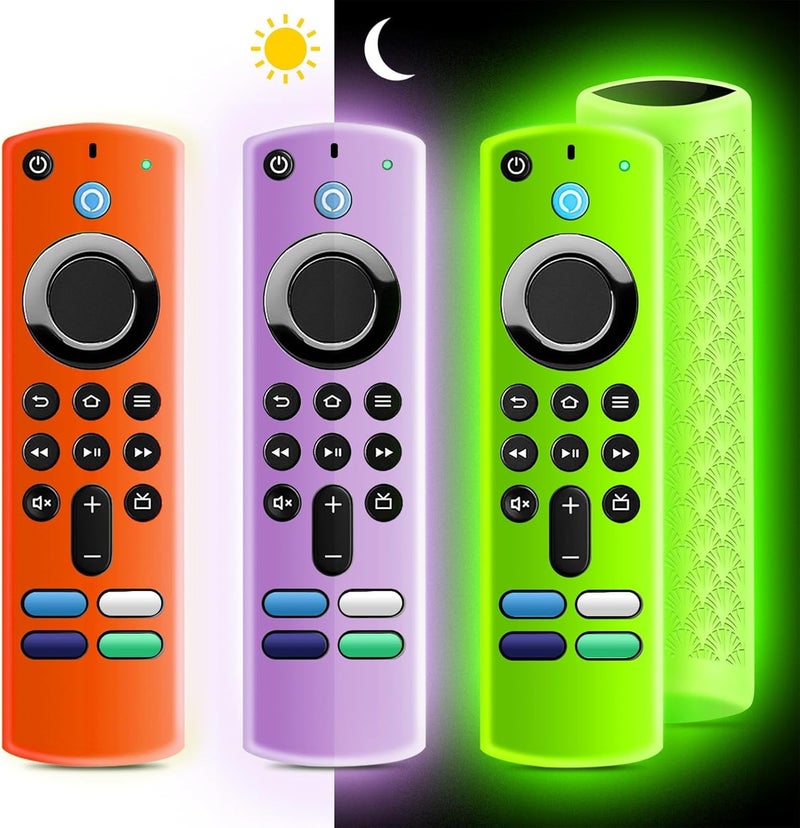 OneBom （3 Pack） Silicone Protective Remote Case Cover, Silicone Control Cover Skin| Glow in The Dark(Green&Purple&Orange) - Image 1